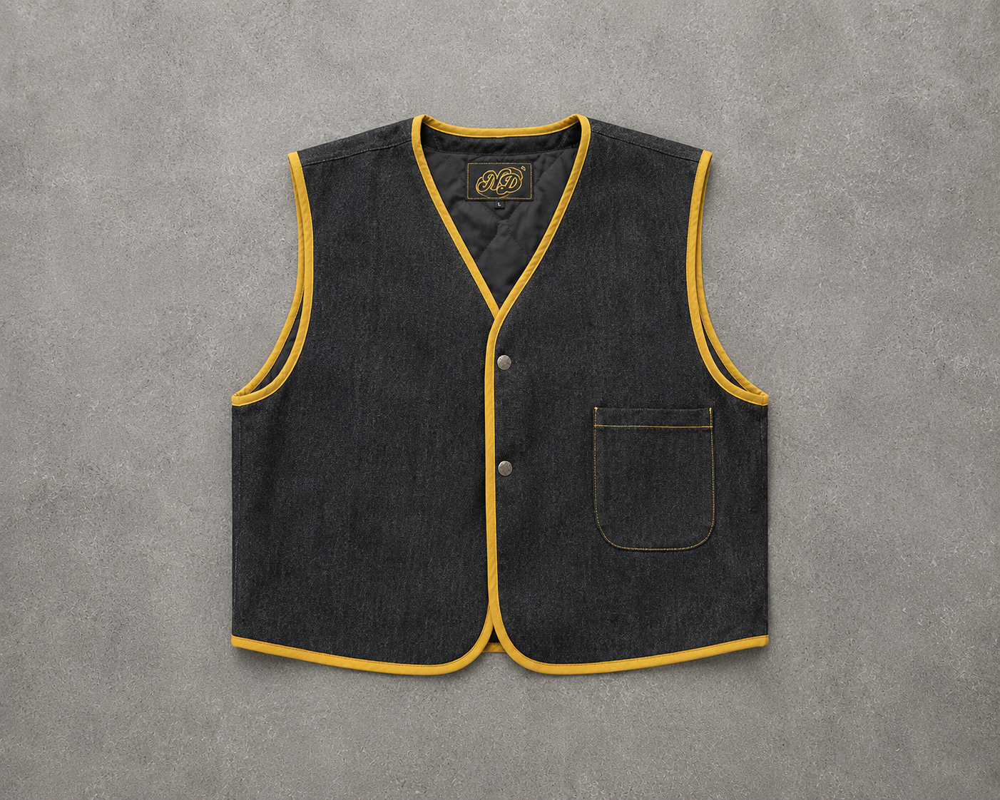 RAW BLACK DENIM "ND" SLEEVELESS JACKET