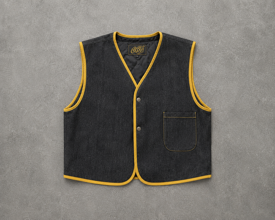 RAW BLACK DENIM "ND" SLEEVELESS JACKET
