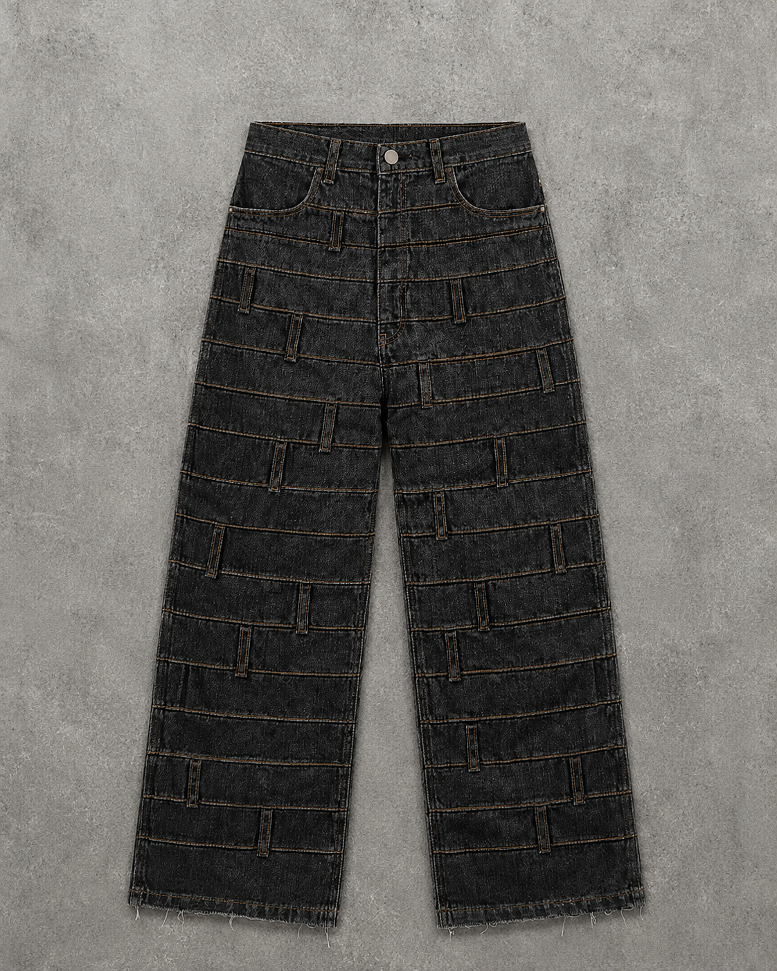 RAW BLACK DENIM "BELT" PANTS