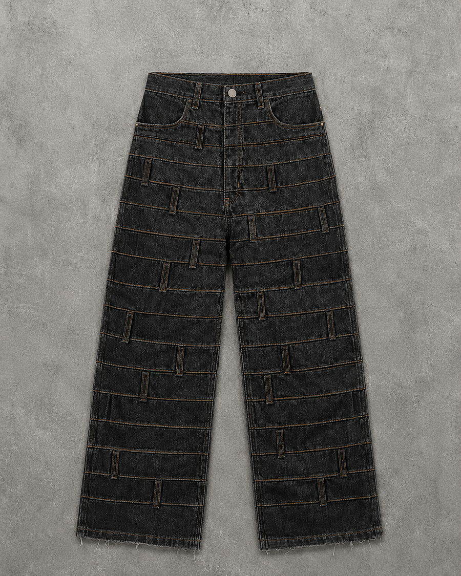 RAW BLACK DENIM "BELT" PANTS