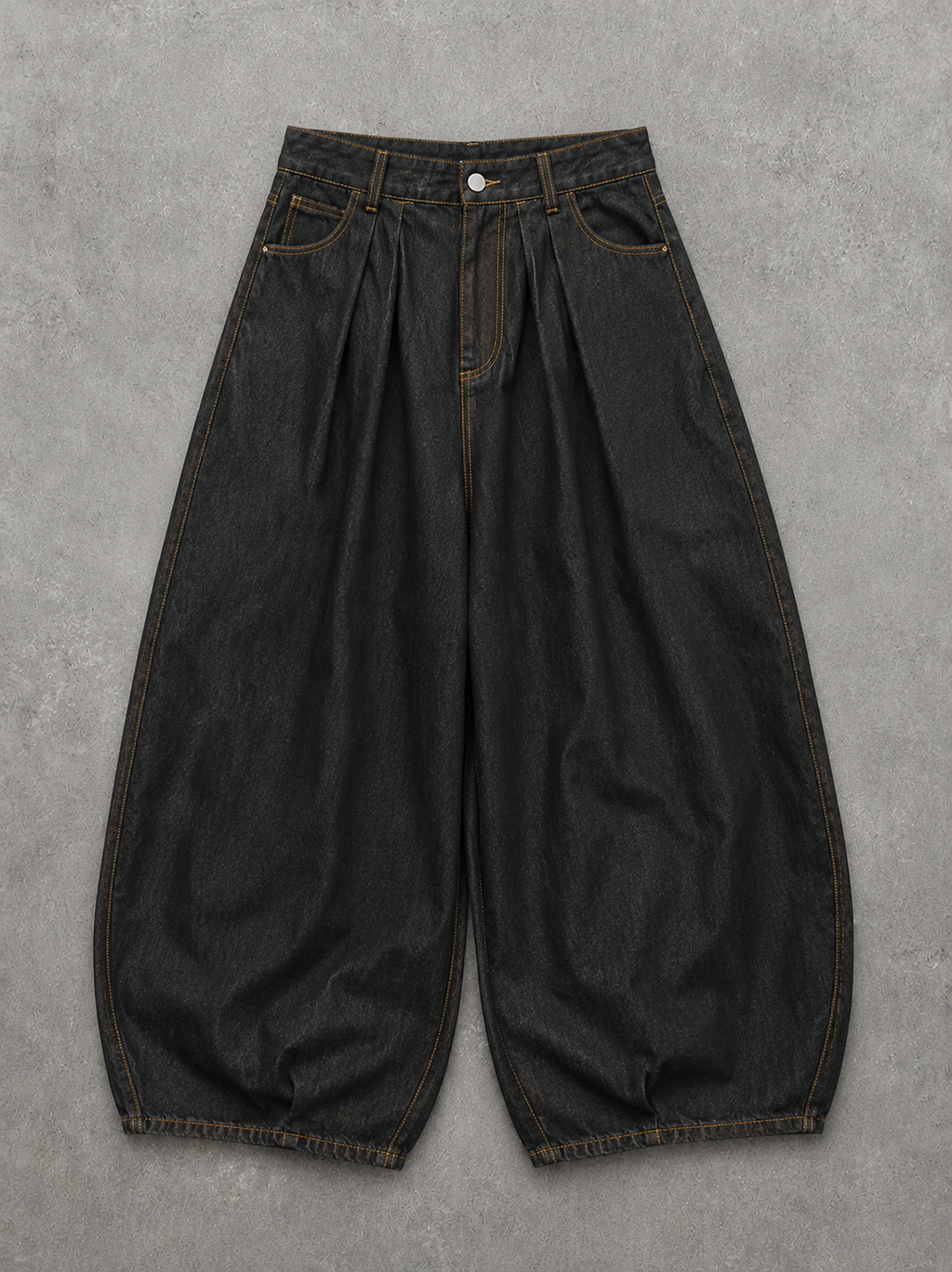 BLACK RAW DENIM "BARREL" PANTS