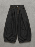 BLACK RAW DENIM "BARREL" PANTS